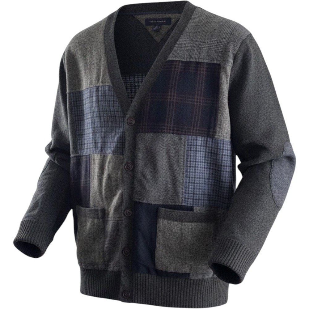 Vintage Tommy Hilfiger Patchwork Plaid Wool Cardigan Sweater XL Preppy Academia